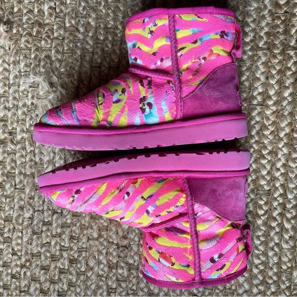 Ugg Women’s Classic Mini Tiger Flower Women's Boots Pink/Yellow (Size 8)